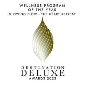 Ein Award-Logo zu „Wellness Program of the Year“ mit der Auszeichnung „Destination Deluxe Awards 2023“.